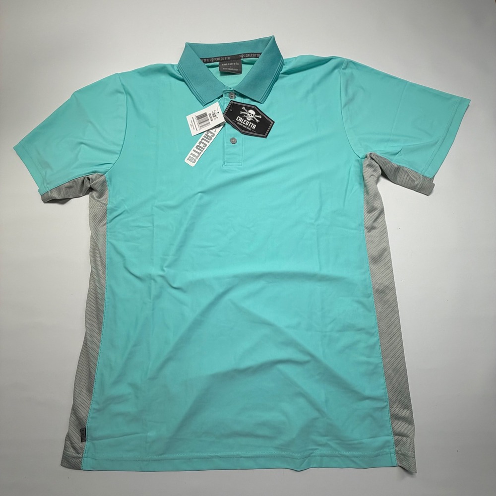 Calcutta‎ Performance Polo Shirt Aqua Teal Mesh Panels Fishing Golf Large